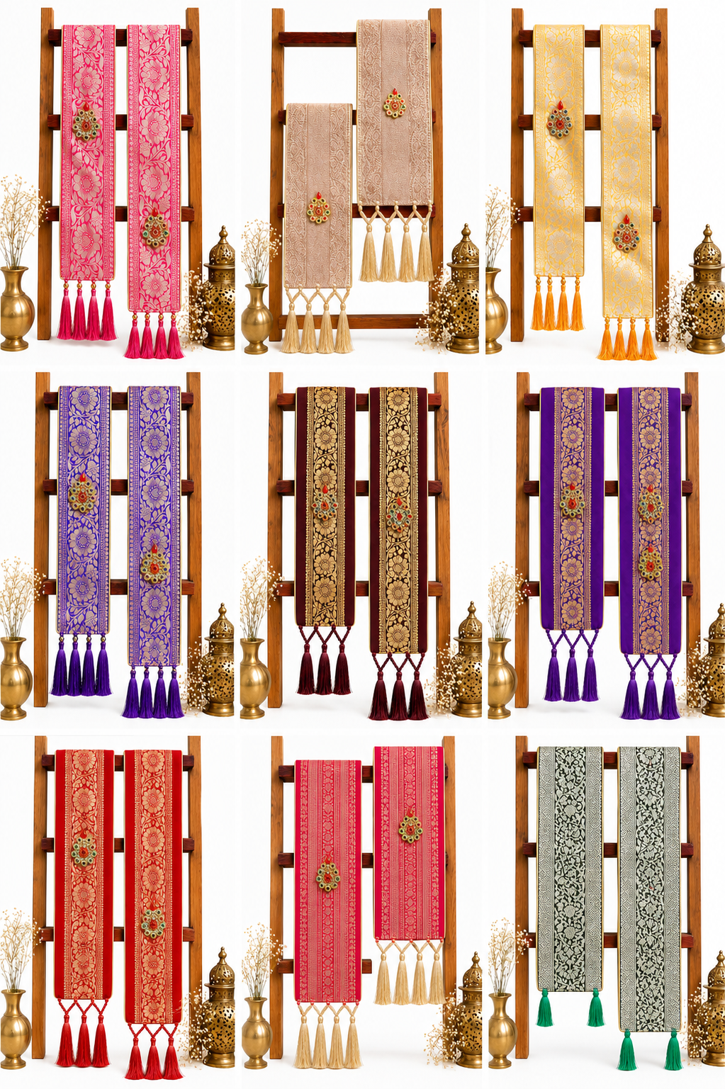 9 Banarasi Bhagwat Katha stoles in sacred colours by Divya India