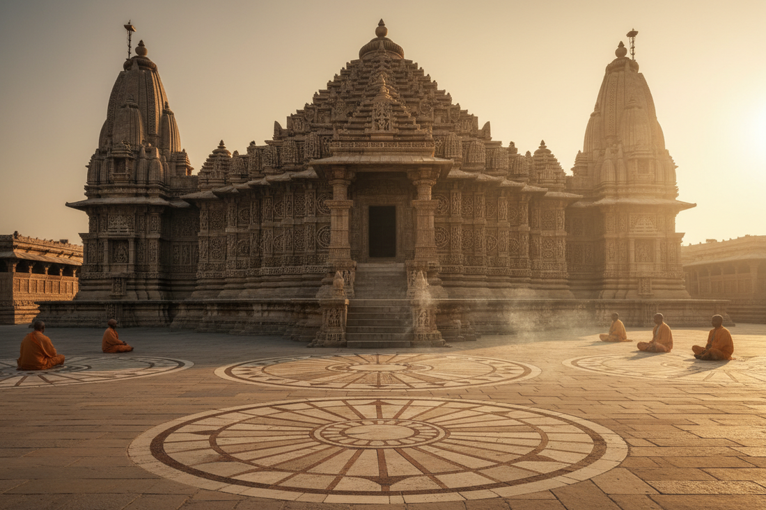 Ancient Indian temple with sacred geometry and Vastu architecture