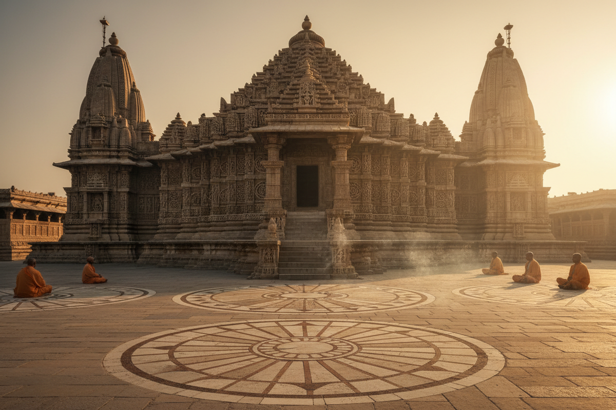 Ancient Indian temple with sacred geometry and Vastu architecture