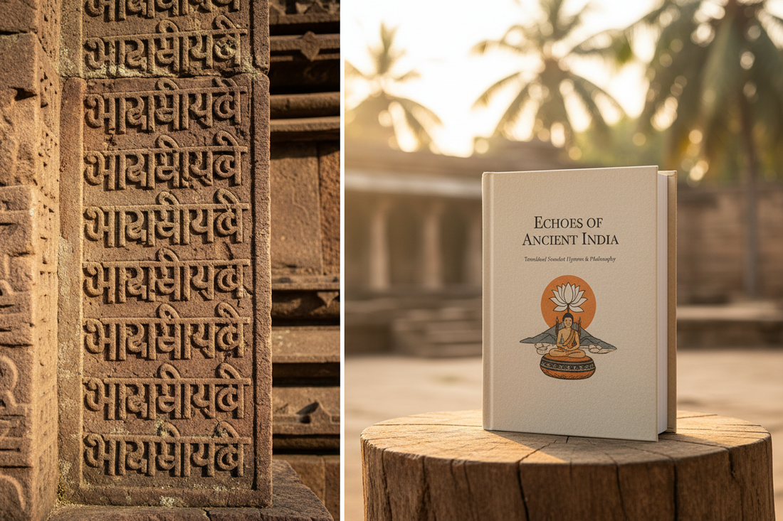 Ancient Sanskrit text beside modern English — Secrets of the Sacred Vol. 32 by Divya India