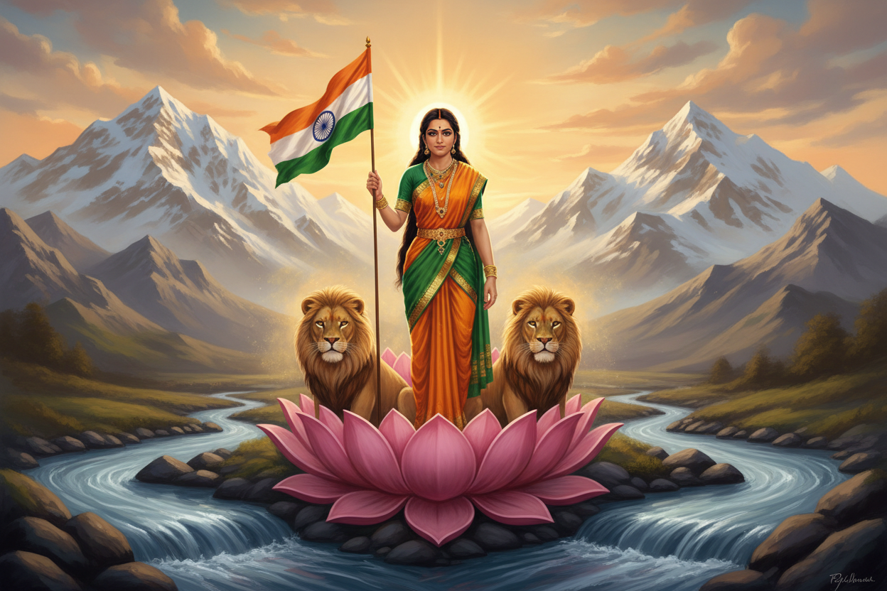 Bharat Mata — The Goddess of India with the Tricolour Flag — Secrets of the Sacred Vol. 20 Independence Day Special by Divya India