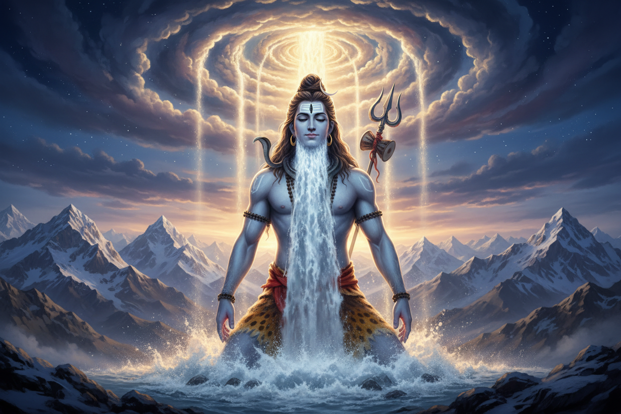 Lord Shiva receiving the Ganga from heaven in the Himalayas — Spiritual Stories by Divya India