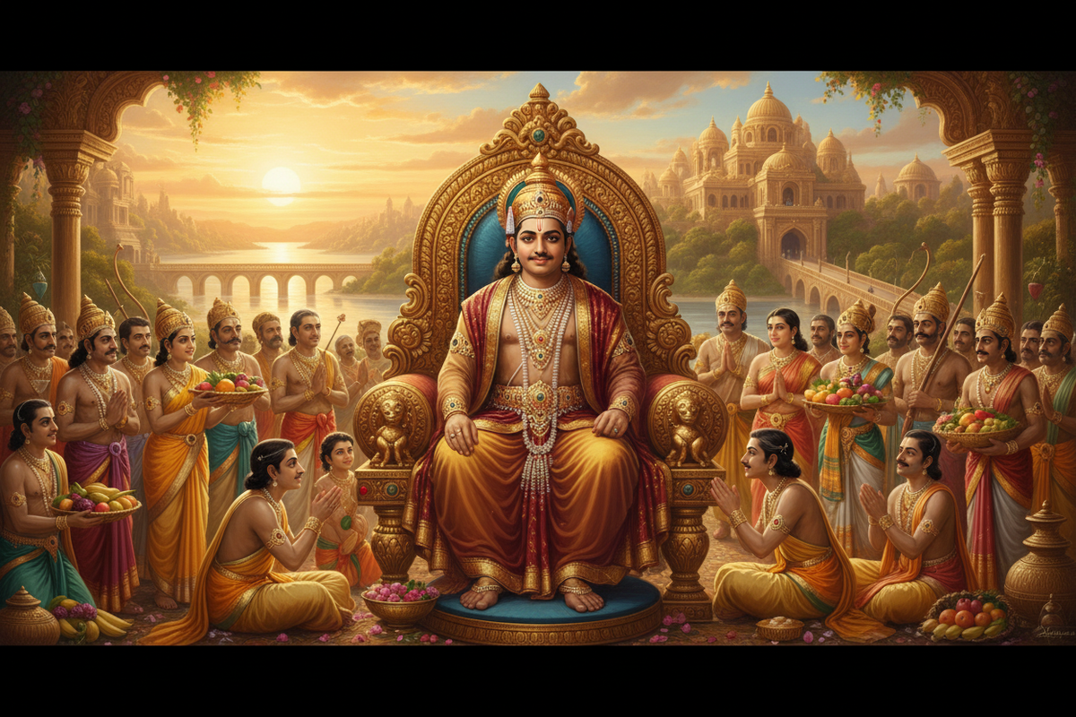 King Mahabali on his golden throne — Secrets of the Sacred Vol. 15 by Divya India