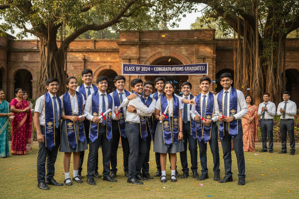 Proud students wearing customised institutional silk stoles at graduation ceremony