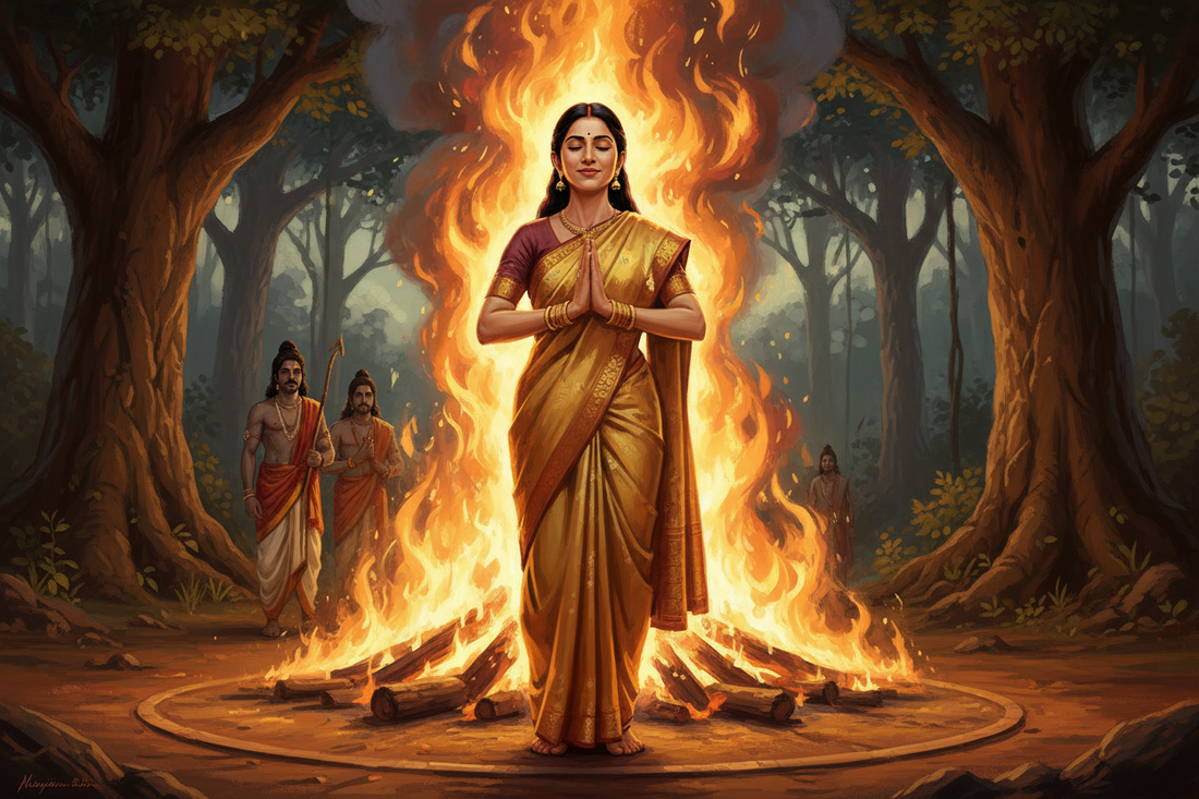 Sita standing calm at the edge of the sacred fire — Secrets of the Sacred Vol. 16 by Divya India