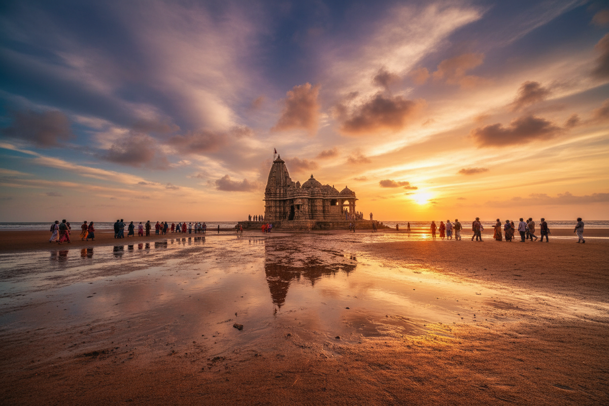 Stambheshwar Mahadev temple at low tide — Secrets of the Sacred by Divya India