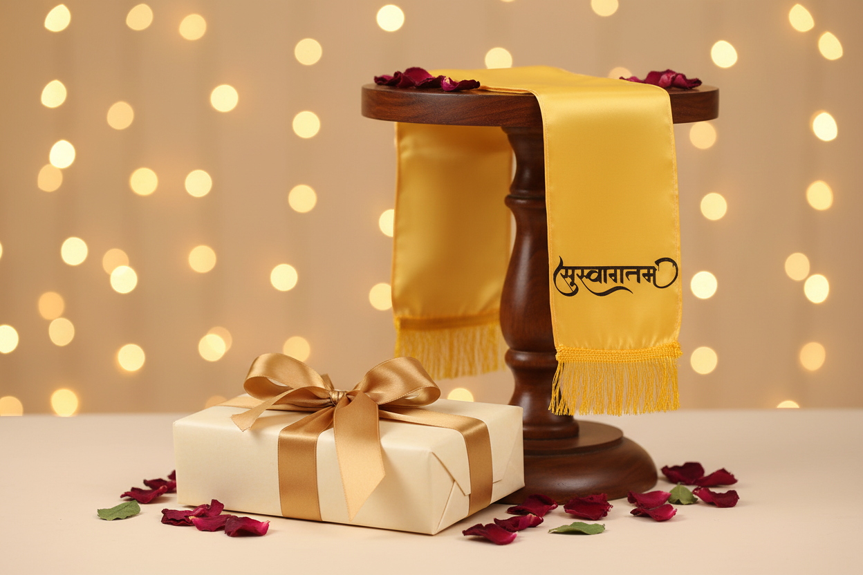 Divya India premium satin silk stole beautifully gift-wrapped with satin ribbon and rose petals — perfect gifting — Divya India