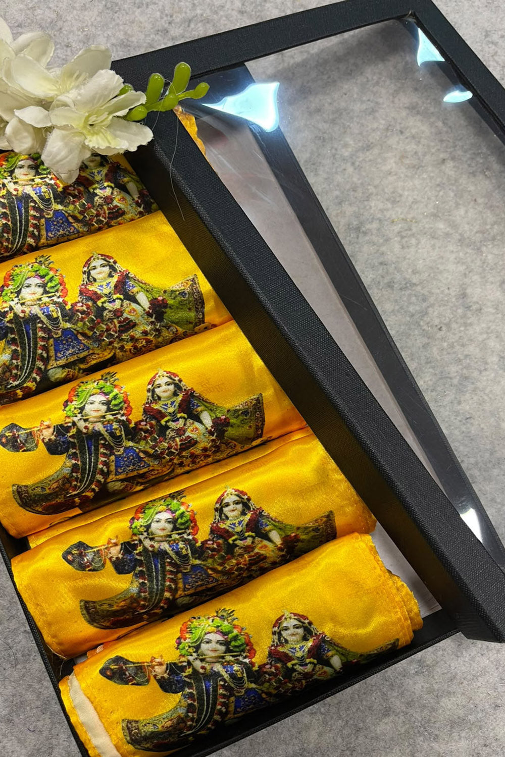 Hare Krishna Radhe Radhe Gift Box Stole Set Of  5