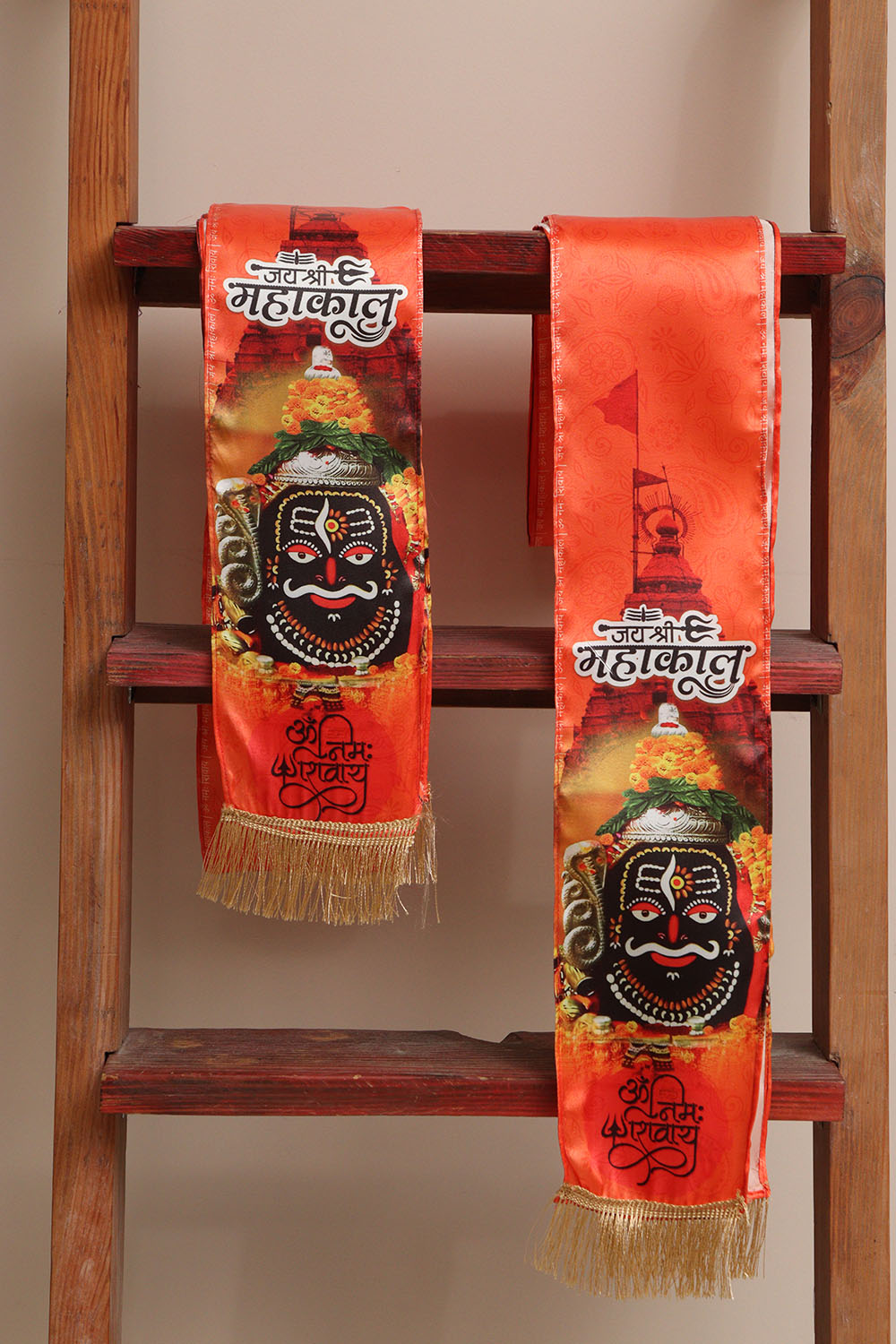 Divya India Blessings Stole/Patka  Jay Shree Mahakal Stoles || Satin Silk Cloth Print Unisex God Printed Scarf for Spiritual Wear ( With Handcrafted Lace ) - Divya India