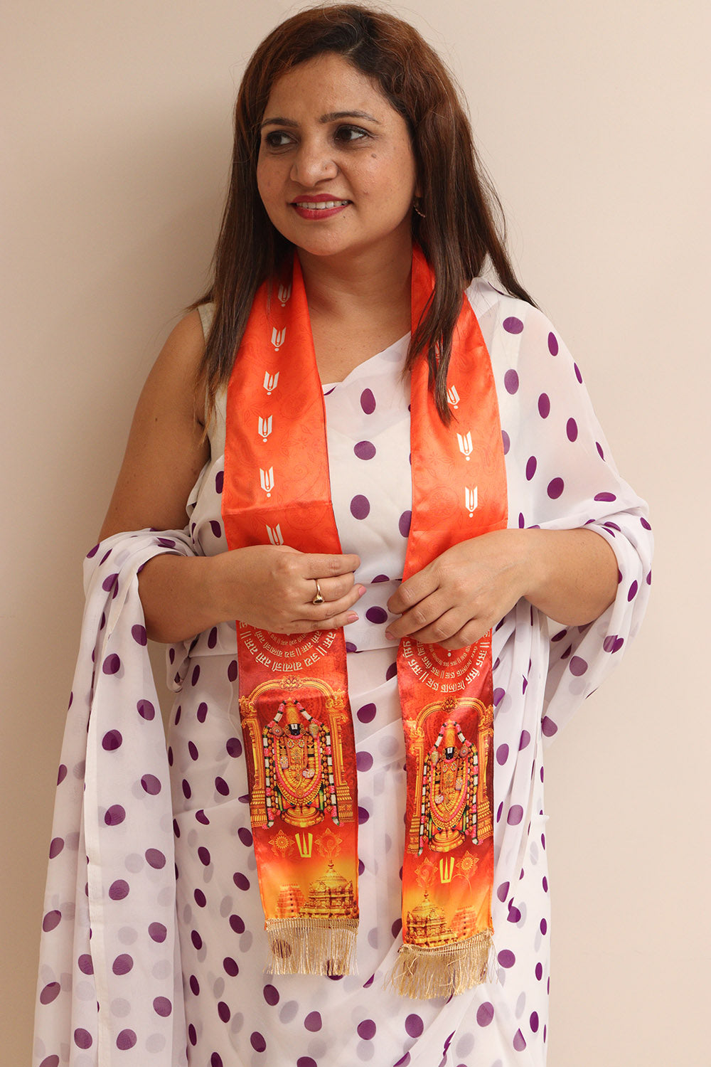 Divya India Blessings Stole/Patka  Tirupati Balaji Stoles || Satin Silk Cloth Print Unisex God Printed Scarf for Spiritual Wear ( With Handcrafted Lace ) - Divya India