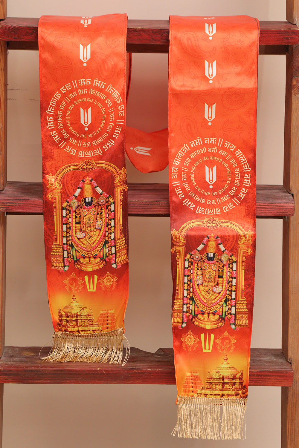 Divya India Blessings Stole/Patka  Tirupati Balaji Stoles || Satin Silk Cloth Print Unisex God Printed Scarf for Spiritual Wear ( With Handcrafted Lace ) - Divya India