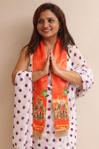 Divya India Blessings Stole/Patka  Satyanarayan Pooja Stoles || Satin Silk Cloth Print Unisex God Printed Scarf for Spiritual Wear ( With Handcrafted Lace ) - Divya India