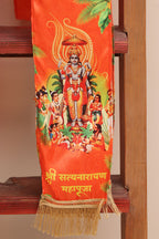 Divya India Blessings Stole/Patka  Satyanarayan Pooja Stoles || Satin Silk Cloth Print Unisex God Printed Scarf for Spiritual Wear ( With Handcrafted Lace ) - Divya India