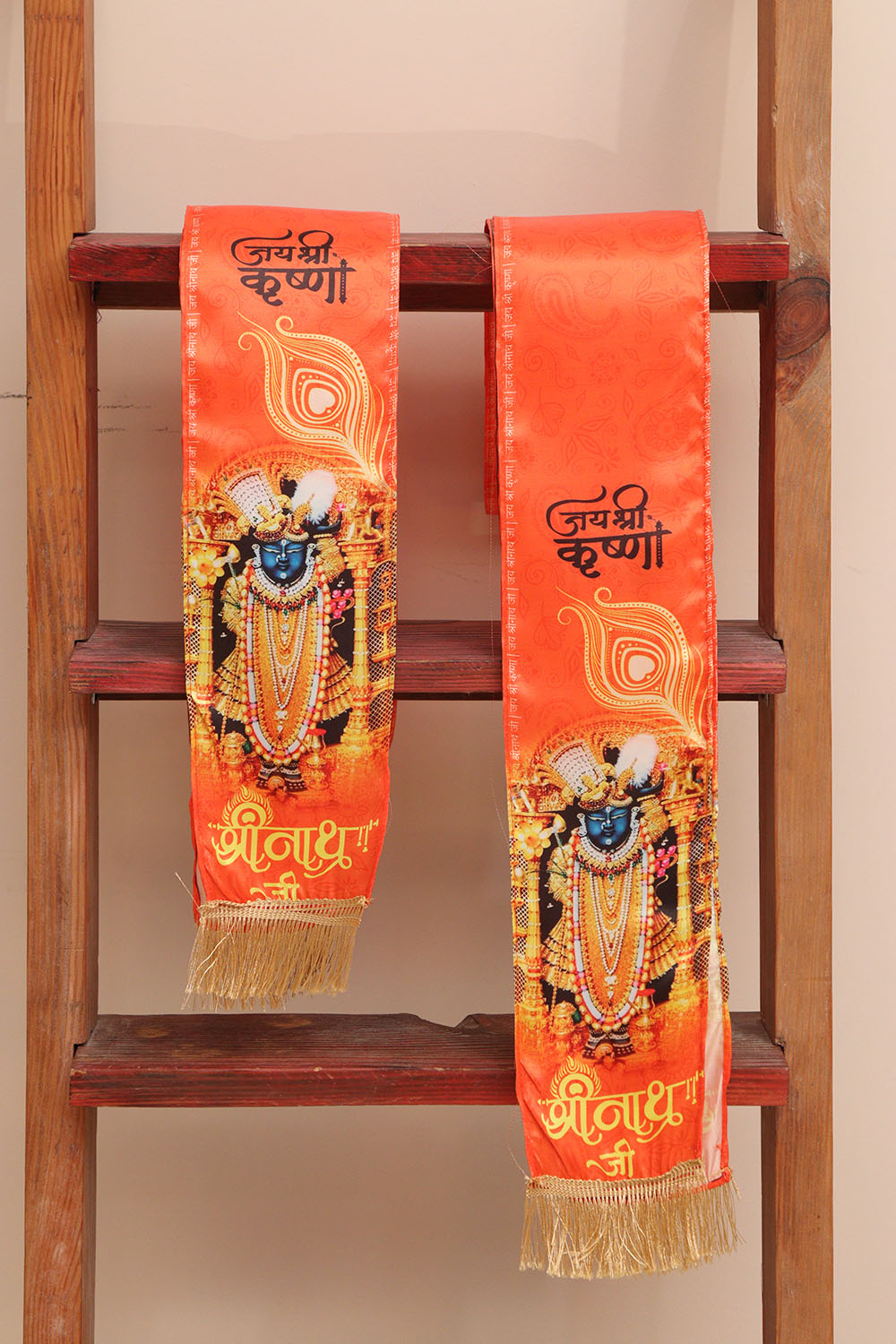 Divya India Blessings Stole/Patka  Shreenath ji Stoles || Satin Silk Cloth Print Unisex God Printed Scarf for Spiritual Wear ( With Handcrafted Lace ) - Divya India