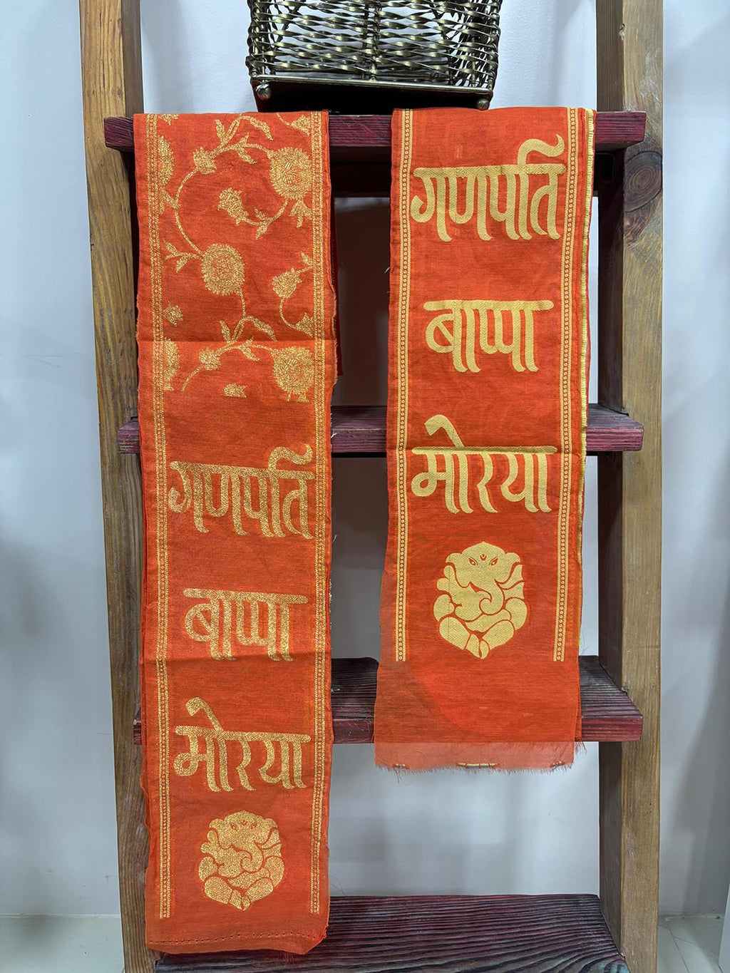 Divya India Blessings Stole  Ganpati Bappa Morya Jaal Work Stole: Shop Shakti Blessings Patka & Silk Cloth Weaved Dupatta Unisex God Printed Scarf for Spiritual Wear - Divya India