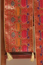 Divya India Customised Swagat Stole/Dupatta  Red Paithani Silk Flower Design Stole With a Beautifully Matching Tassel for Welcoming Guests at Weddings, Anniversaries or Grand Celebratory Occasions - Divya India