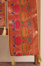 Divya India Customised Swagat Stole/Dupatta  Red Paithani Silk Flower Design Stole With a Beautifully Matching Tassel for Welcoming Guests at Weddings, Anniversaries or Grand Celebratory Occasions - Divya India