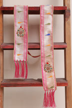 Divya India - Customised Stole - Royal Swagat Pink Paithani Silk Muniya Border