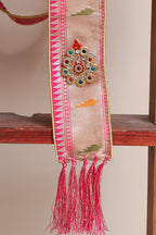 Divya India - Customised Stole - Royal Swagat Pink Paithani Silk Muniya Border