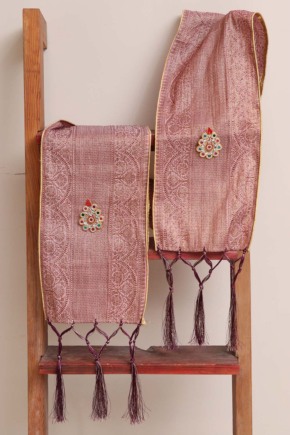 Divya India - Customised Stole - Swagat Pink Banarasi Antique Zari Cotton