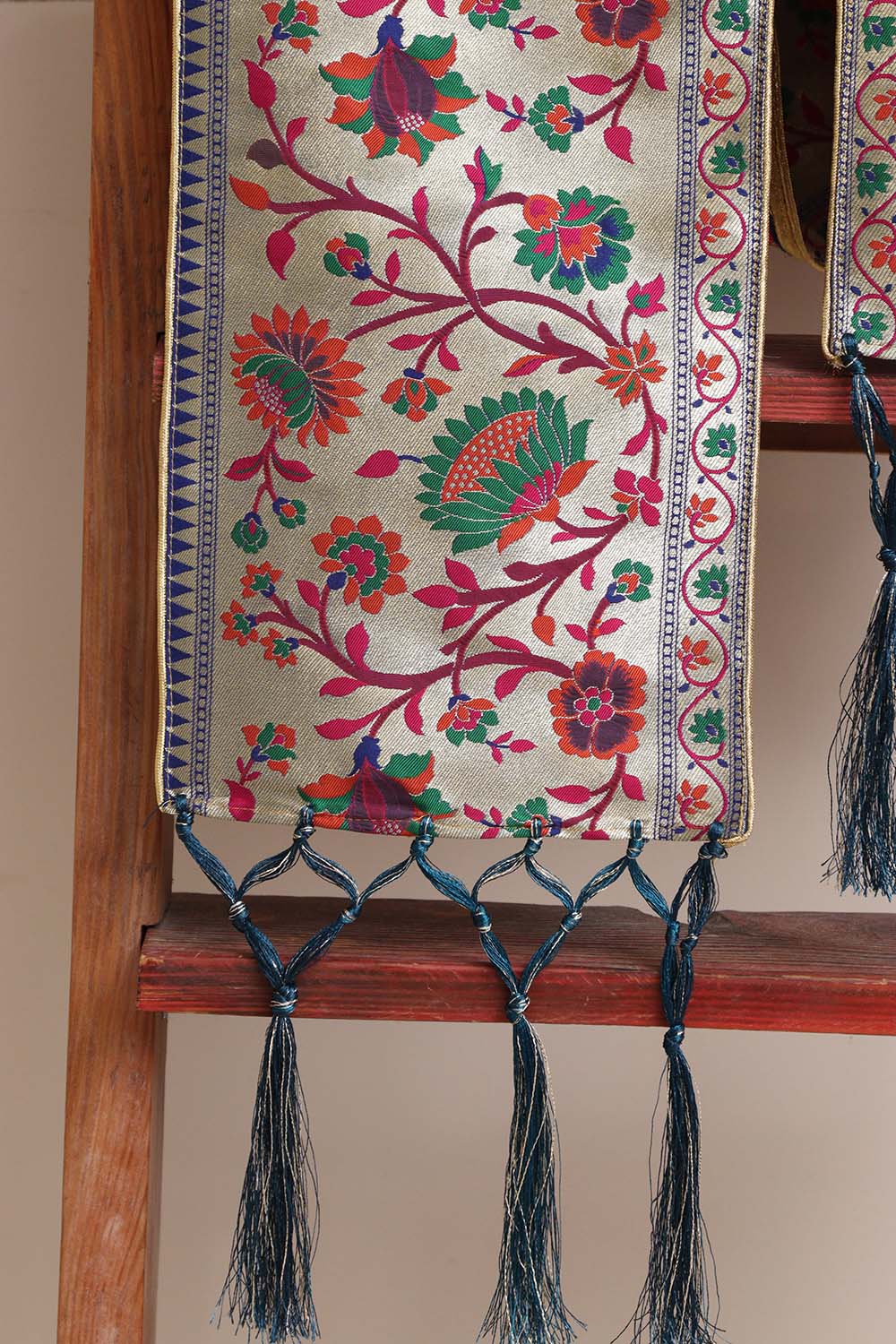 Divya India - Customised Stole - Royal Swagat Blue Paithani Silk Flower Design
