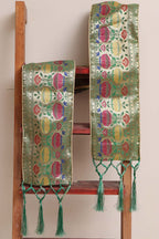 Divya India - Customised Stole - Royal Swagat Green Paithani Silk Flower Design