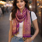 Purple Banarasi Silk Angvastram / Khes – Sacred Stole for Welcoming Guests, Temple Visits & Felicitations