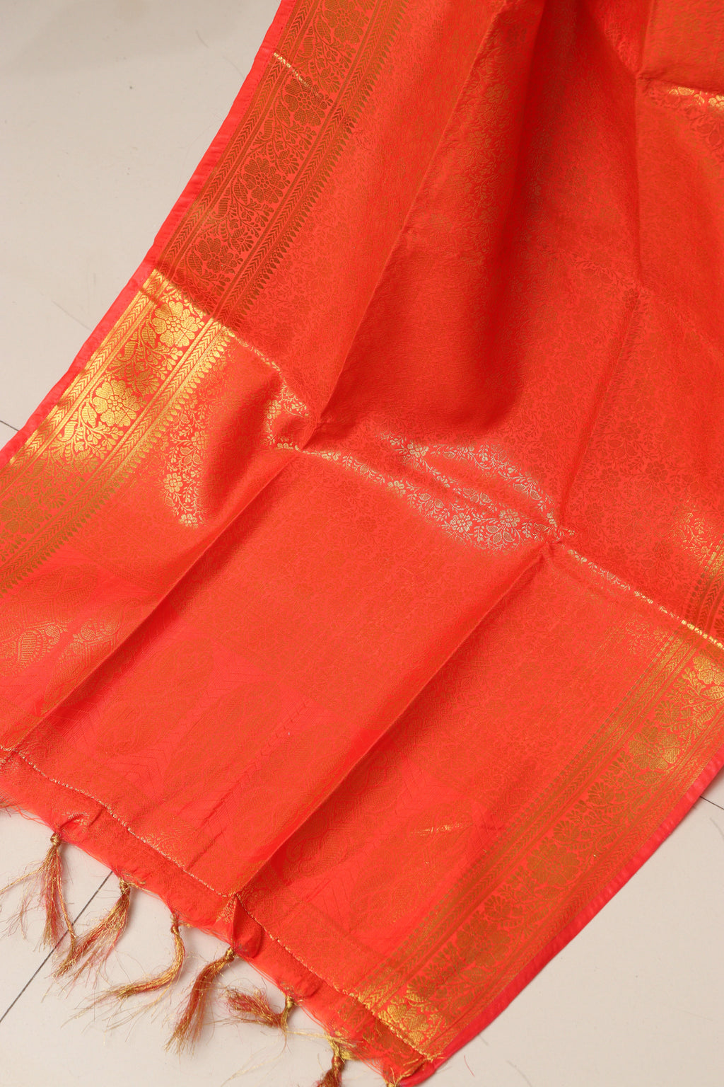 Orange Banarasi Silk Angvastram / Khes – Sacred Stole for Welcoming Guests, Temple Visits & Felicitations