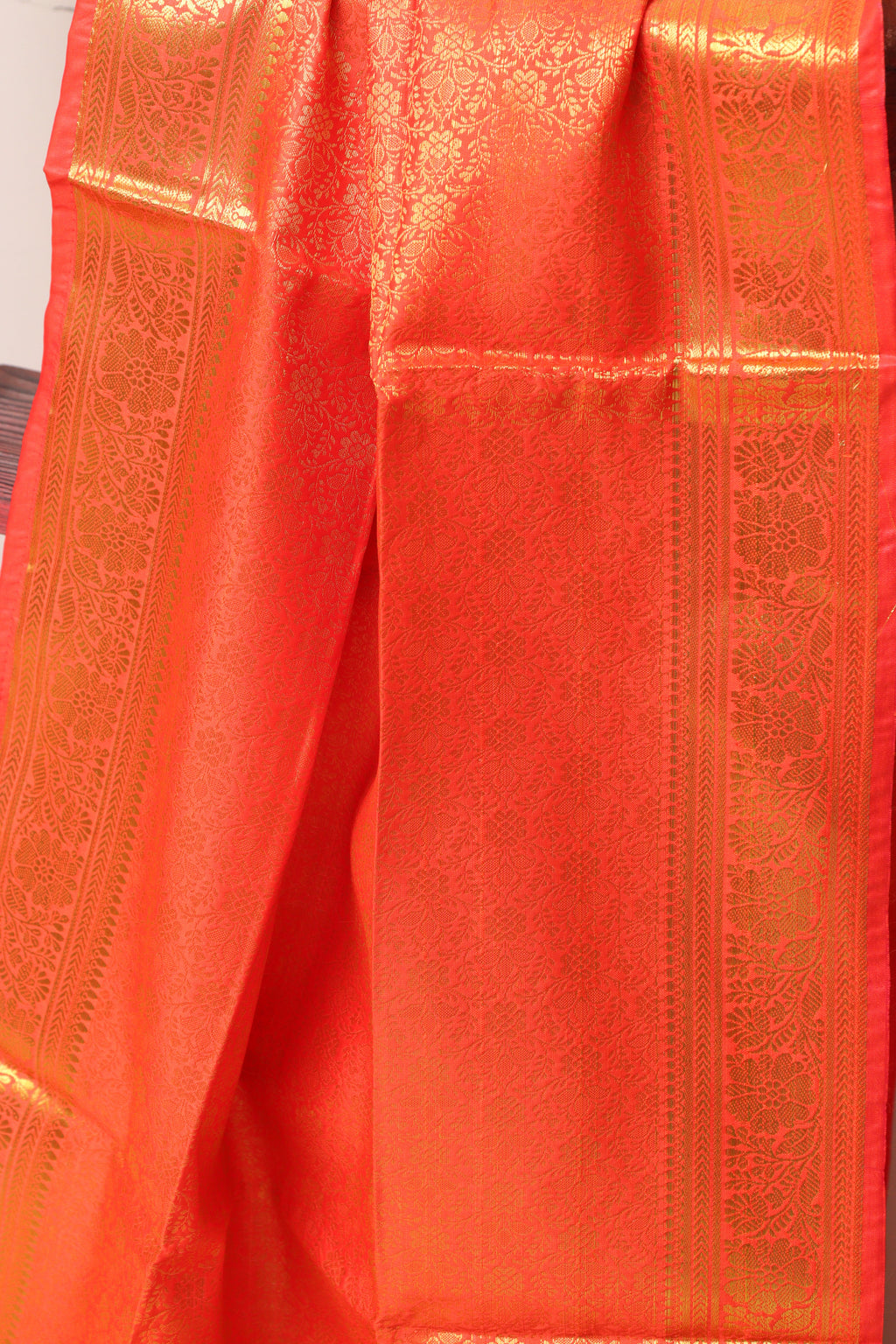 Orange Banarasi Silk Angvastram / Khes – Sacred Stole for Welcoming Guests, Temple Visits & Felicitations