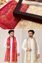 Pink & White Banarasi Silk Fashion Stole — Gift Set of Two