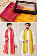 Pink & Yellow Banarasi Silk Fashion Stole — Gift Set of Two
