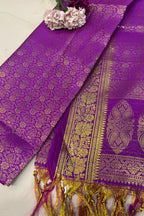 Purple Banarasi Silk Angvastram / Khes – Sacred Stole for Welcoming Guests, Temple Visits & Felicitations