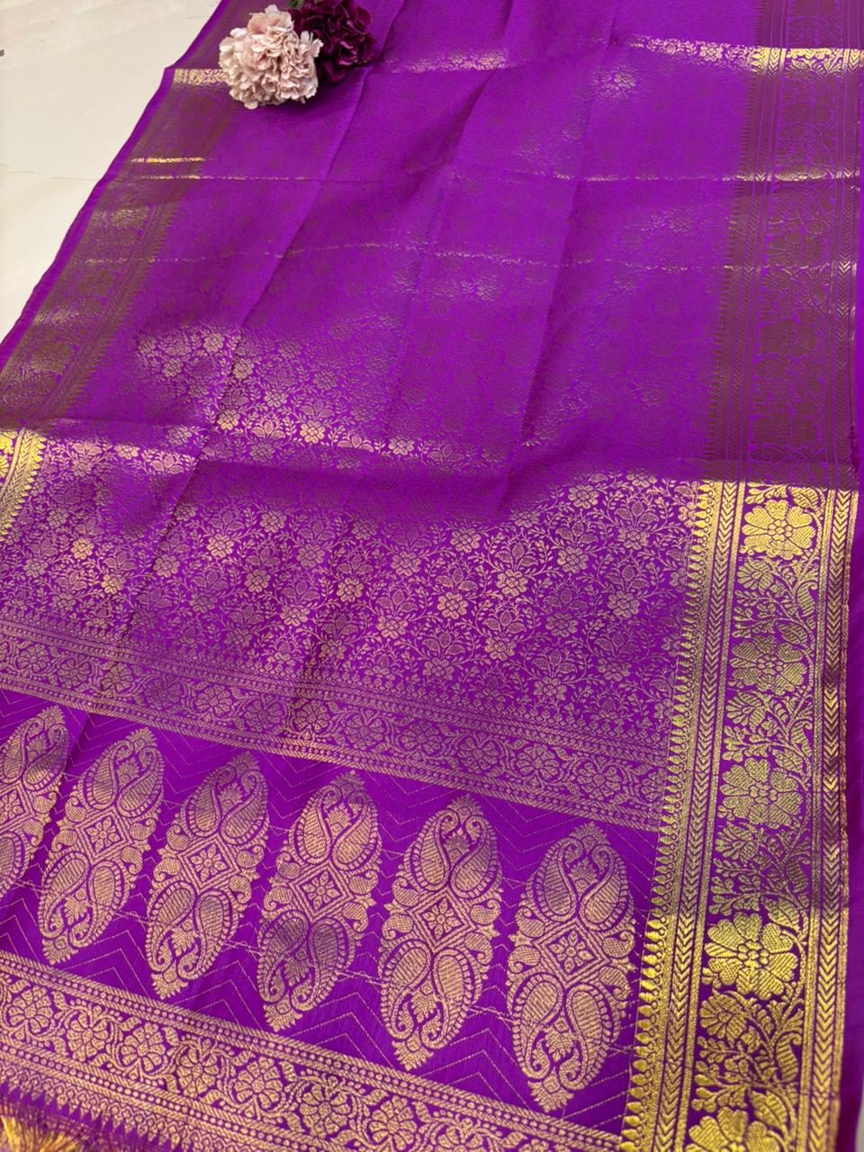 Purple Banarasi Silk Angvastram / Khes – Sacred Stole for Welcoming Guests, Temple Visits & Felicitations