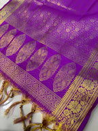 Purple Banarasi Silk Angvastram / Khes – Sacred Stole for Welcoming Guests, Temple Visits & Felicitations