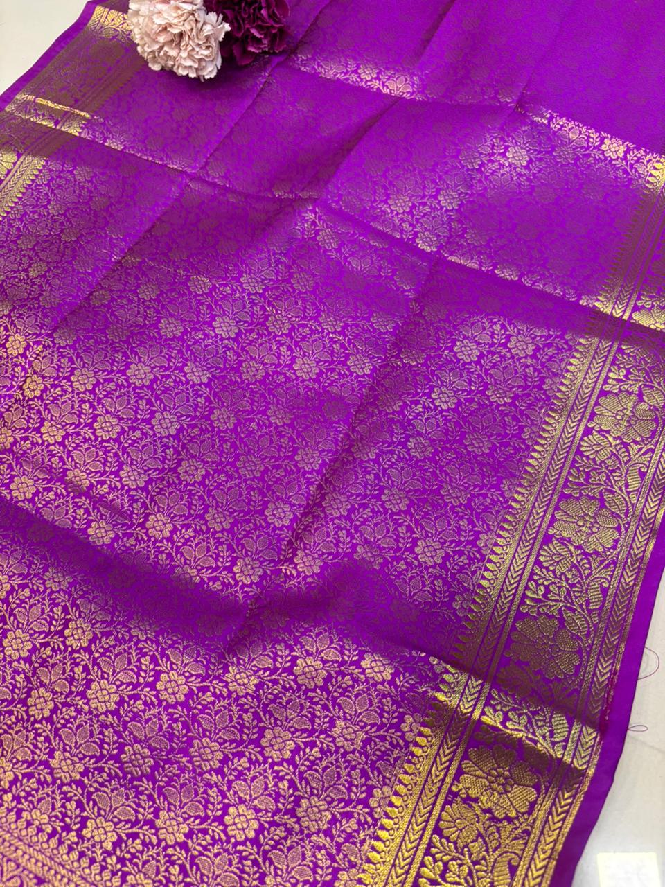 Purple Banarasi Silk Angvastram / Khes – Sacred Stole for Welcoming Guests, Temple Visits & Felicitations