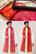Red & Pink Banarasi Silk Fashion Stole — Gift Set of Two