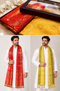 Red & Yellow Banarasi Silk Fashion Stole — Gift Set of Two