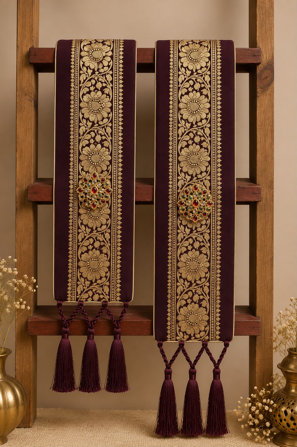 Divya India - Customised Stole - Royal Swagat Purple Banarasi Silk brown