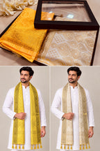 Yellow & White Banarasi Silk Fashion Stole — Gift Set of Two