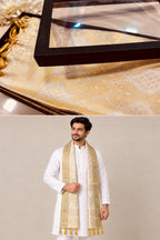 Premium White Banarasi Silk Fashion Stole Gift Box Stylish Wrap