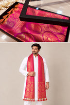 Premium Pink Banarasi Silk Fashion Stole Gift Box Stylish Wrap