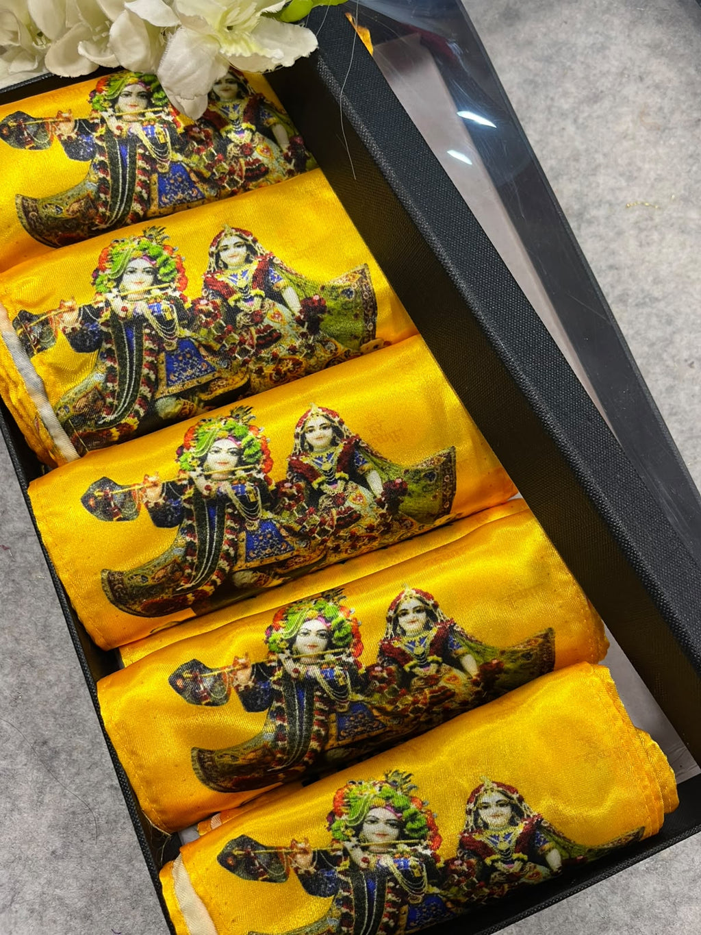 Hare Krishna Radhe Radhe Gift Box Stole Set Of  5