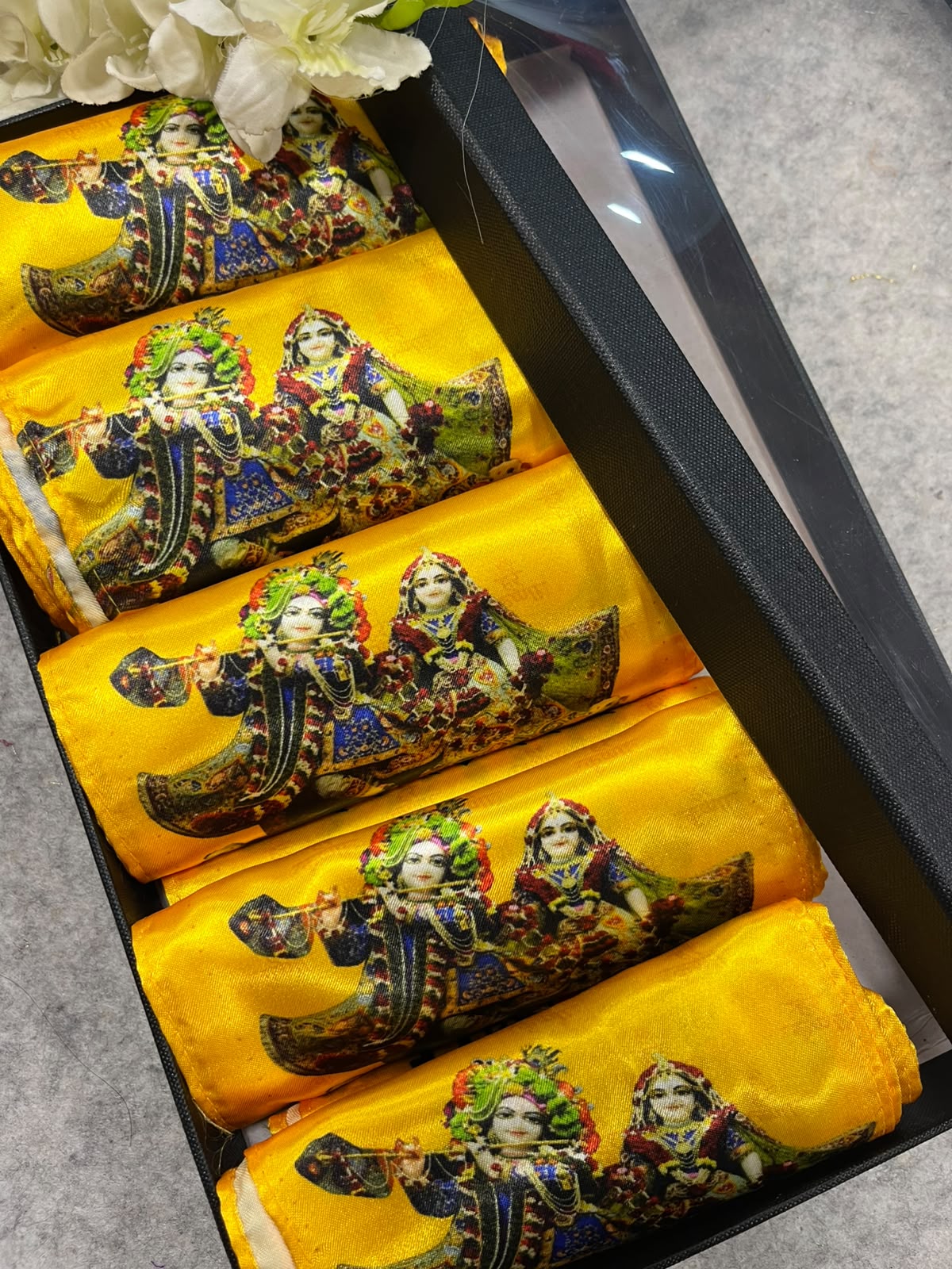 Hare Krishna Radhe Radhe Gift Box Stole Set Of  5