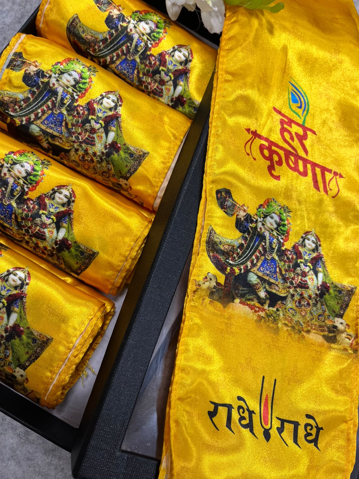 Hare Krishna Radhe Radhe Gift Box Stole Set Of  5