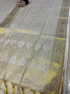 Off White Banarasi Silk Angvastram / Khes – Sacred Stole for Welcoming Guests, Temple Visits & Felicitations