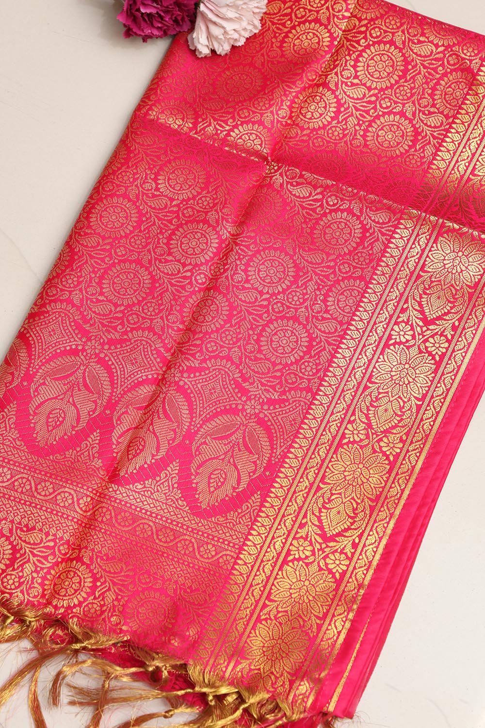 Pink Banarasi Silk Angvastram / Khes – Sacred Stole for Welcoming Guests, Temple Visits & Felicitations