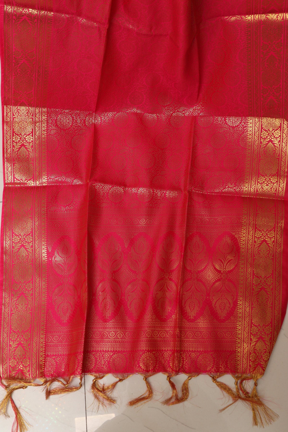 Pink Banarasi Silk Angvastram / Khes – Sacred Stole for Welcoming Guests, Temple Visits & Felicitations