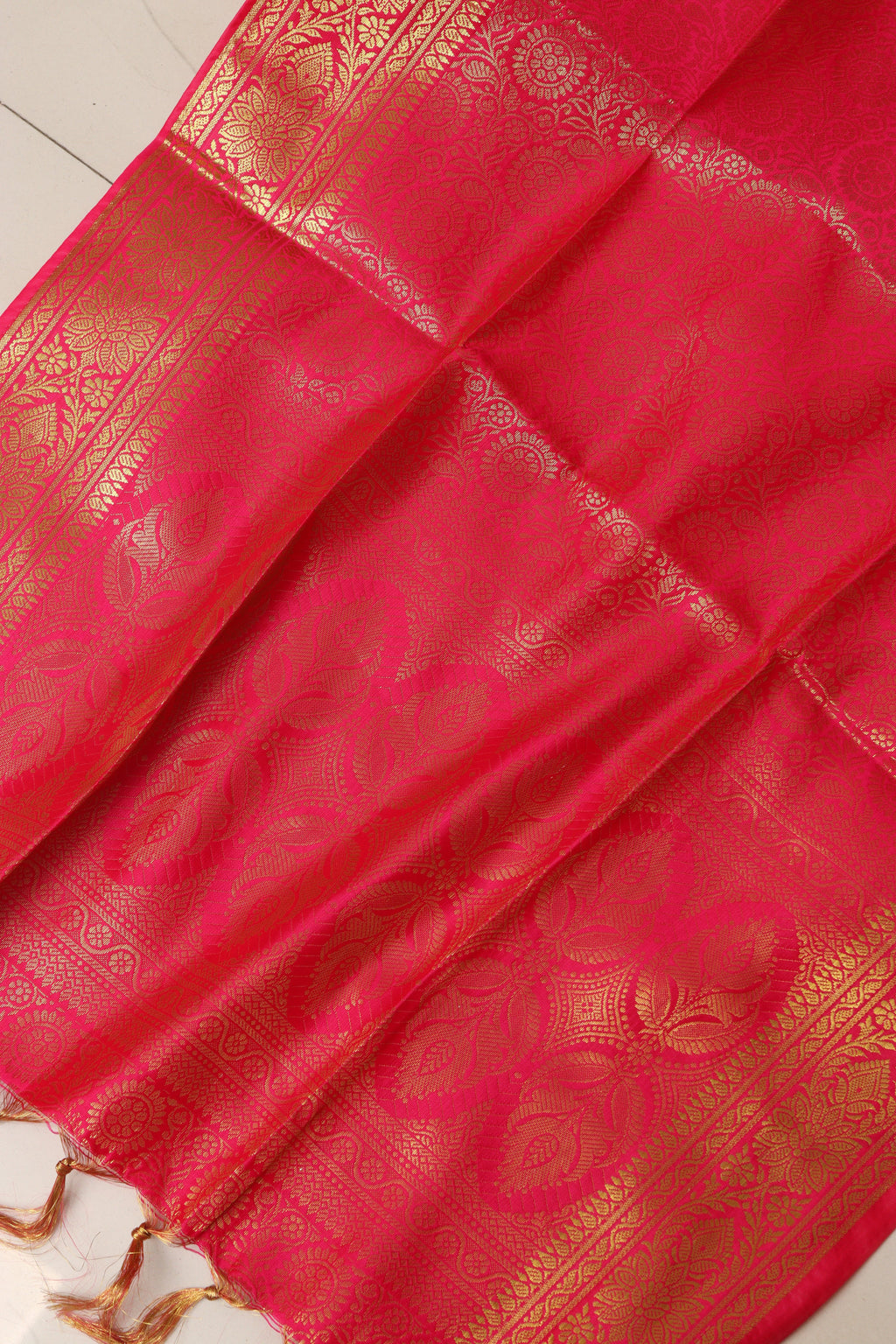 Pink Banarasi Silk Angvastram / Khes – Sacred Stole for Welcoming Guests, Temple Visits & Felicitations