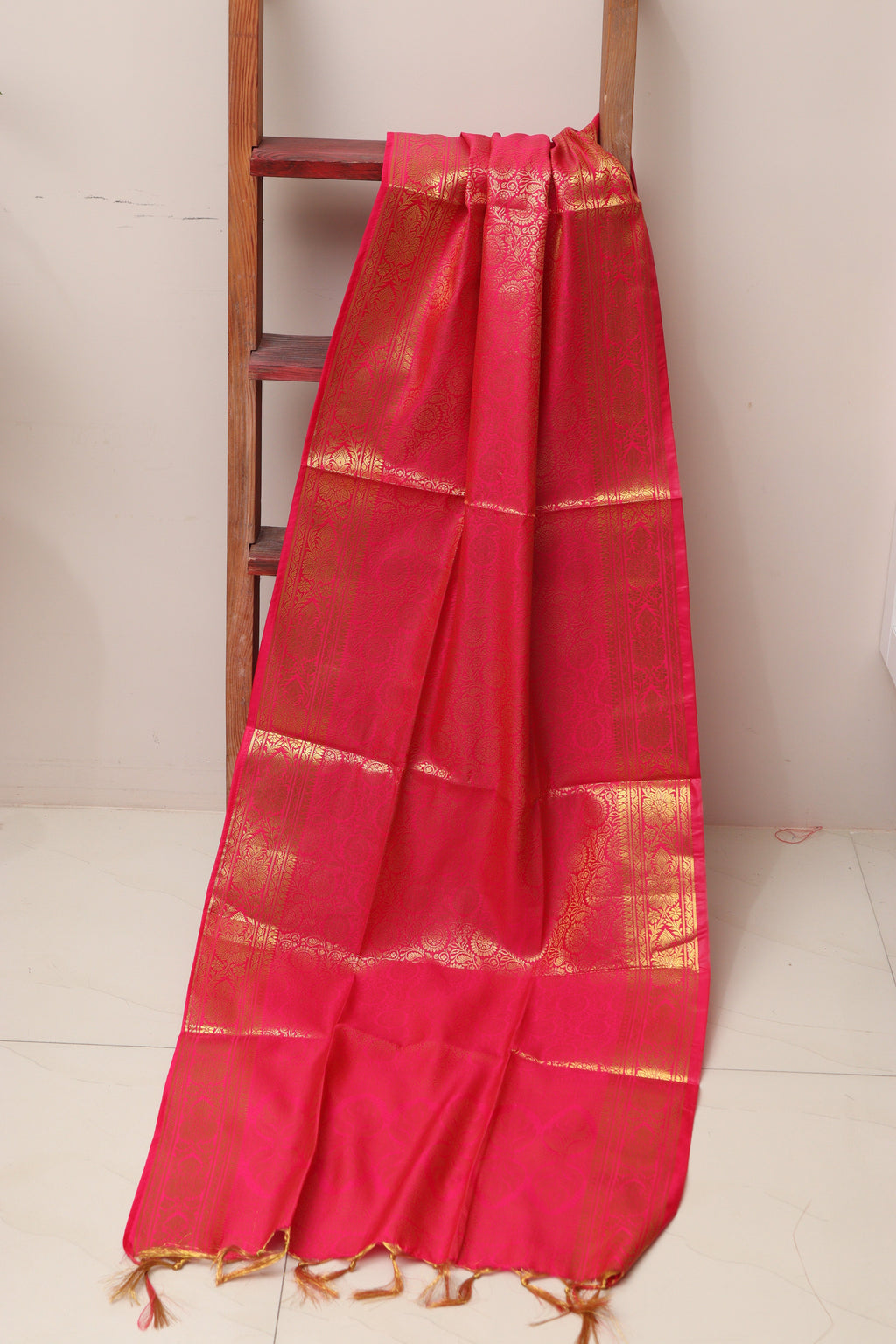 Pink Banarasi Silk Angvastram / Khes – Sacred Stole for Welcoming Guests, Temple Visits & Felicitations