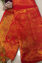 Reddish Orange Banarasi Silk Angvastram / Khes – Sacred Stole for Welcoming Guests, Temple Visits & Felicitations